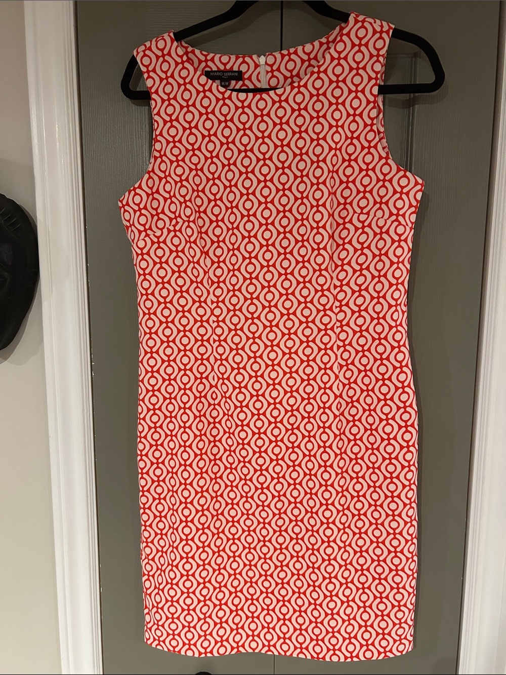 Mario Serrani Red and White Geometric Sheath Dress